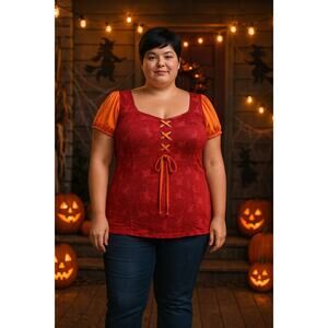 Plus Size 2X Her Universe Disney Hocus Pocus Mary Sanderson LaceUp Top NWT shirt